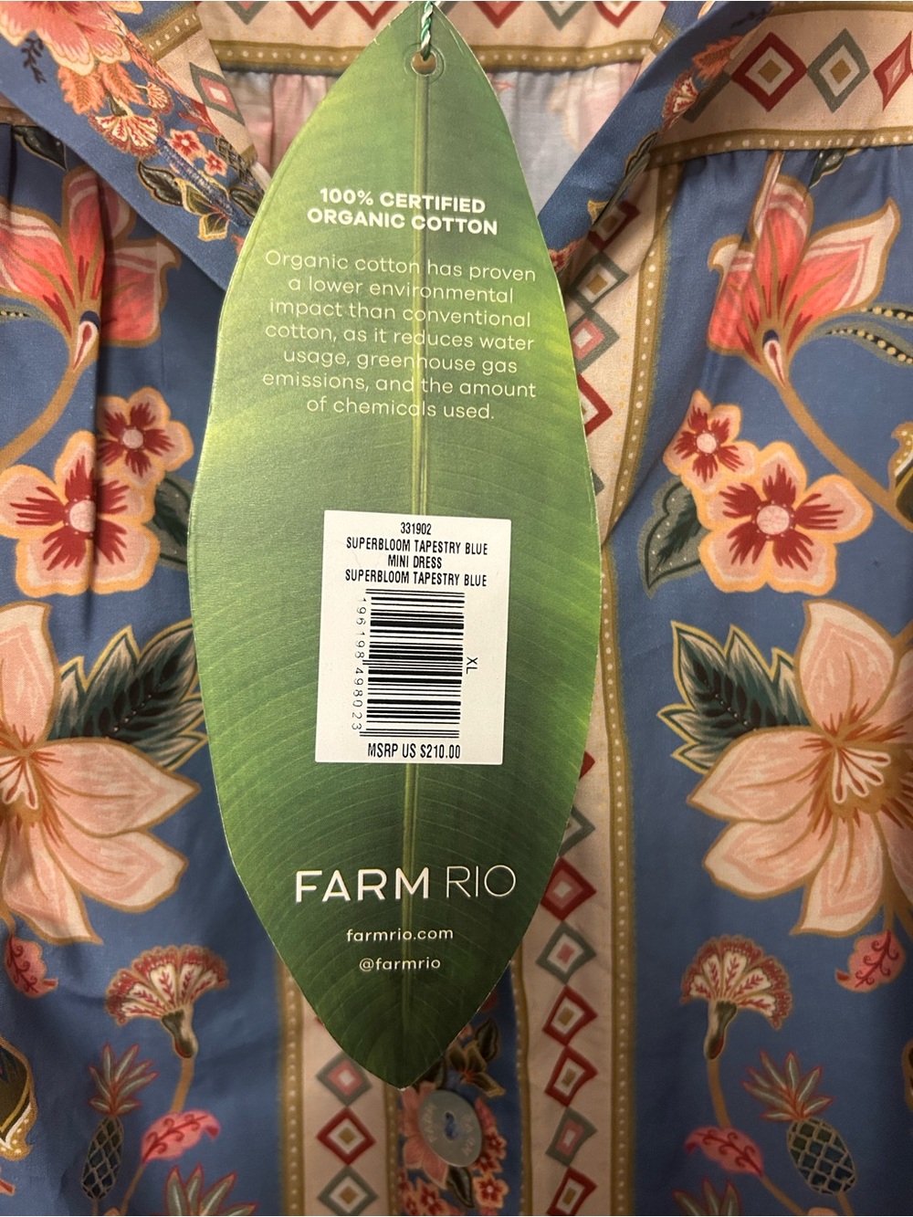 FARM Rio Dusty Blue Floral Mini Dress with Pink and Green Details - Picture 4 of 11
